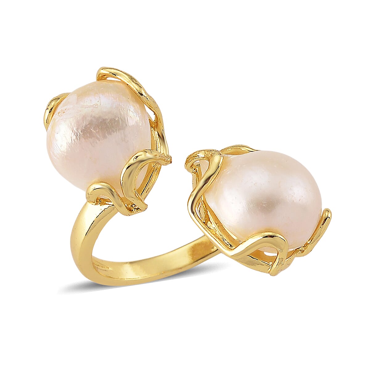 White Freshwater Pearl Ring (Adjustable) in Silvertone