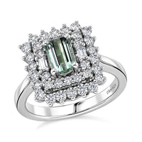 Certified & Appraised D'Joy Premium Arquiana Mint Tourmaline, Moissanite Ring in Rhodium Over Sterling Silver (Size 7.0) 1.37 ctw