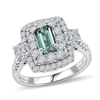 Certified & Appraised D'Joy Premium Arquiana Mint Tourmaline, Moissanite Ring in Rhodium Over Sterling Silver (Size 7.0) 2.02 ctw