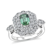 Certified & Appraised D'Joy Premium Arquiana Mint Tourmaline, Moissanite Ring in Rhodium Over Sterling Silver (Size 7.0) 1.32 ctw