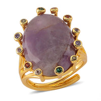 African Amethyst and Simulated Multi Color Diamond 15.20 ctw Ring (Adjustable) in Silvertone