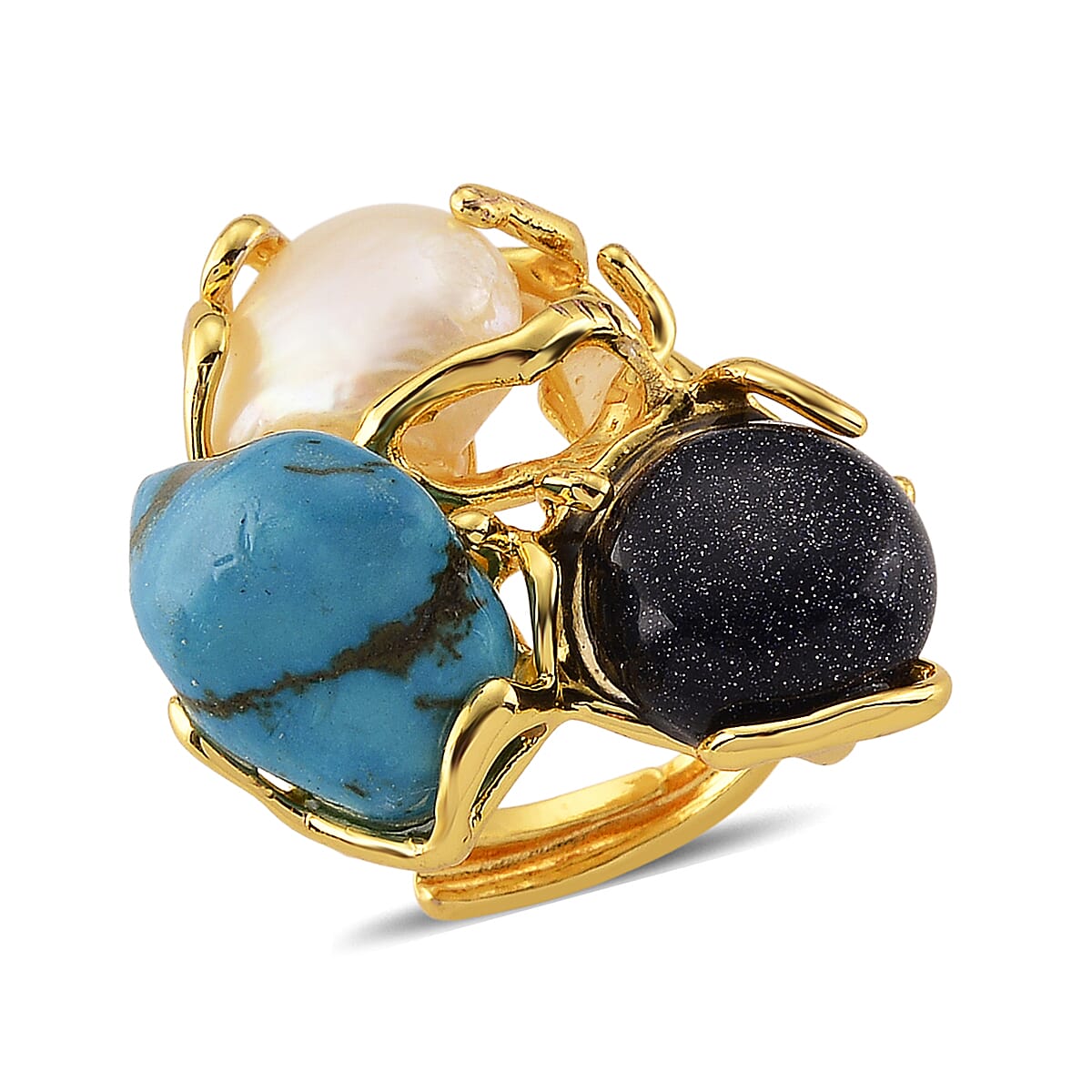 Multi Gemstone Elegant Ring (Adjustable) in Silvertone 35.00 ctw