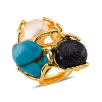 Multi Gemstone Elegant Ring (Adjustable) in Silvertone 35.00 ctw