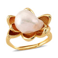 White Pearl Shell Adjustable Fashion Ring in Silvertone - Sticky add to cart bar