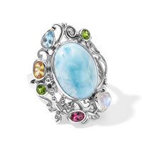 D''Joy Indian Artisan Crafted Larimar and Multi Gemstone 13.30 ctw Ring in Sterling Silver (Size 7.0)