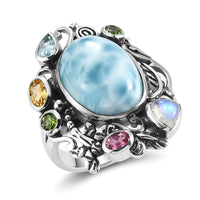 D''Joy Indian Artisan Crafted Larimar and Multi Gemstone 13.30 ctw Ring in Sterling Silver (Size 7.0)