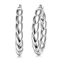 Hoop Earrings in Rhodium Over Sterling Silver 7.85 Grams