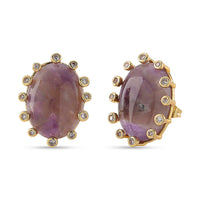 African Amethyst, Simulated Diamond Earrings in Goldtone 28.00 ctw