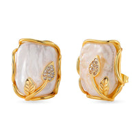 White Shell Pearl, Simulated Diamond Earrings in Goldtone 2.00 ctw