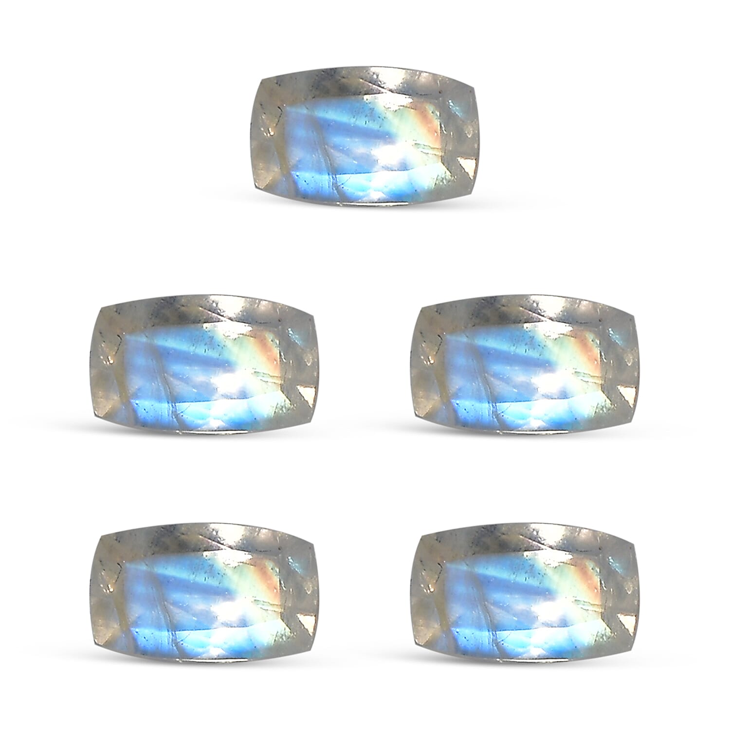 Premium Rainbow Moonstone Set of 5 (Cush 5x3 mm) 1.25 ctw