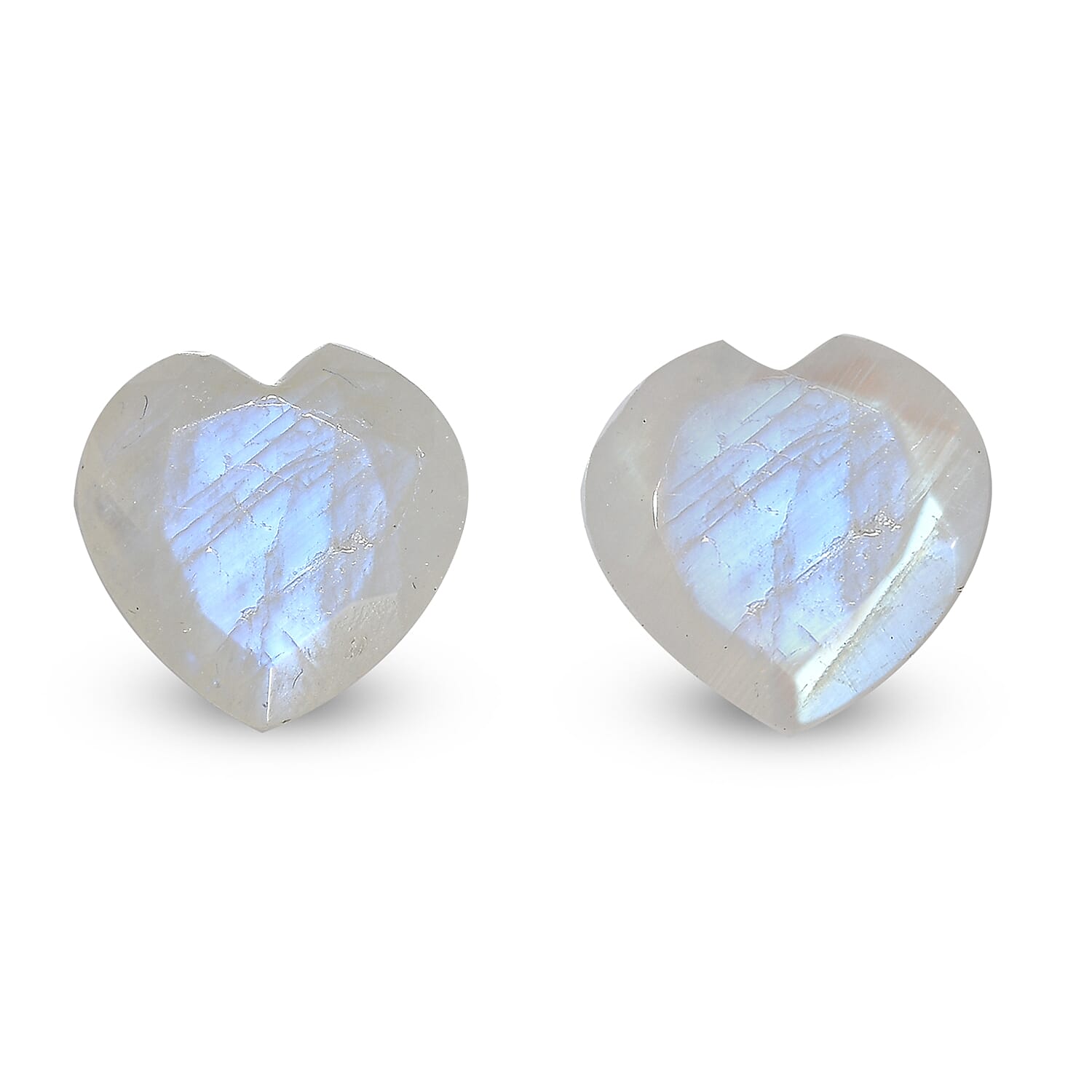Rainbow Moonstone Set of 2 (Hrt 9 mm) 4.49 ctw