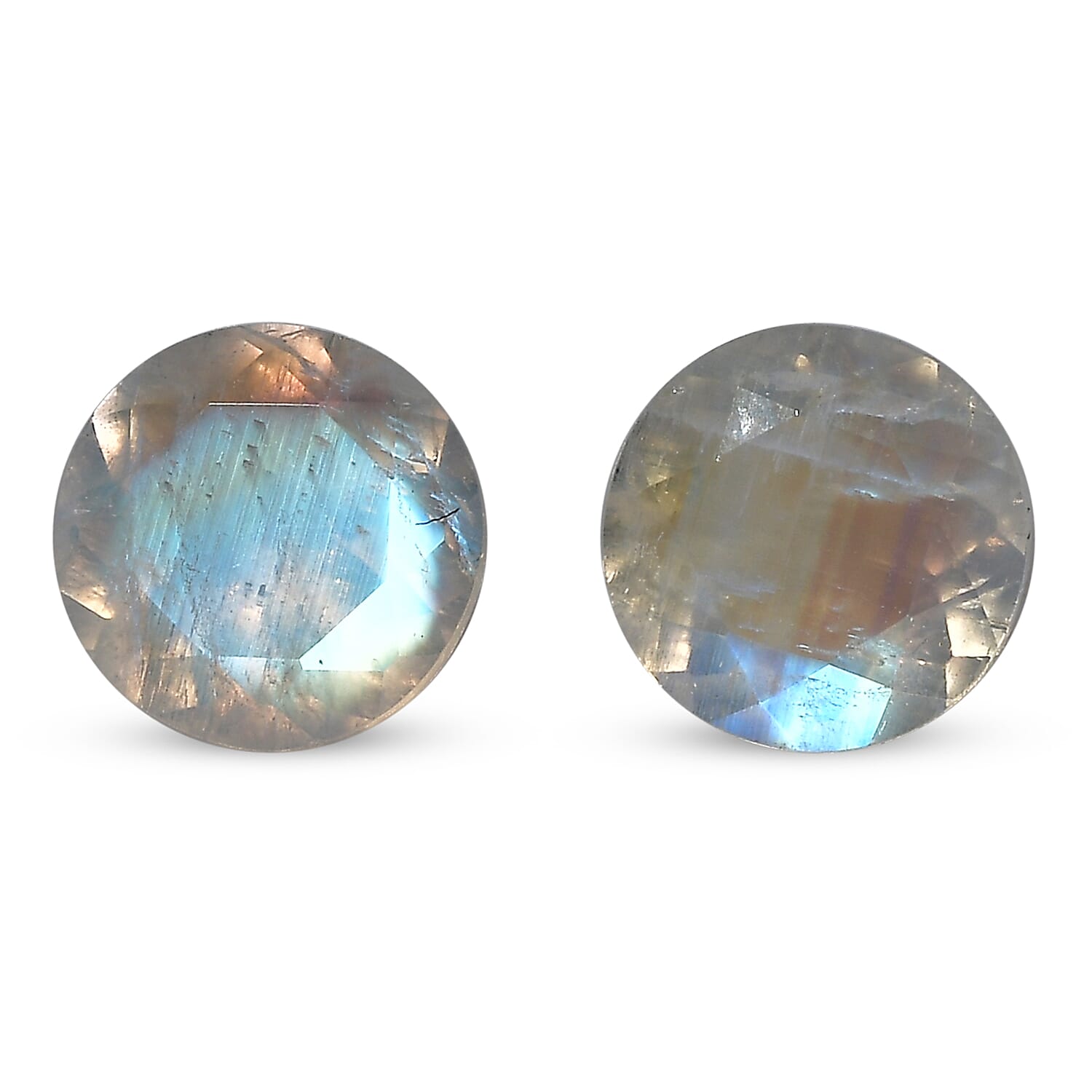 Premium Rainbow Moonstone Set of 2 (Rnd 7 mm) 2.31 ctw