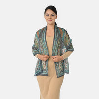 Ankur Treasure Chest La Marey Teal Paisley and Polka Dot Print Mulberry Silk Scarf (65"x19.7")