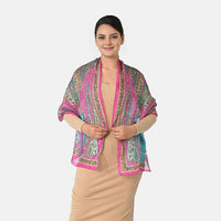 Ankur Treasure Chest La Marey Teal Paisley and Polka Dot Print Mulberry Silk Scarf (65"x19.7")