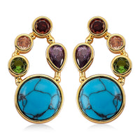 Blue Howlite and Simulated Multi Diamond 12.80 ctw Earrings in Goldtone