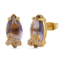 African Amethyst and Simulated Diamond 10.25 ctw Earrings in Goldtone