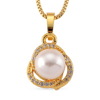 White Shell Pearl, Simulated Diamond Necklace (18-20 Inches) in Goldtone 0.10 ctw