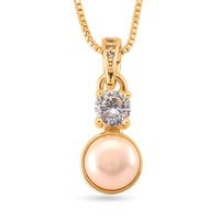 White Shell Pearl and Simulated Diamond 0.05 ctw Necklace in Goldtone 18-20 Inches