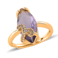 African Amethyst and Simulated Diamond 5.10 ctw Ring (Adjustable) in Goldtone