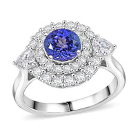 D'Joy Tanzanite, Moissanite Ring in Rhodium Over Sterling Silver (Size 10.0) 2.25 ctw