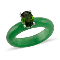 D'Joy Chrome Diopside, Green Jade Band Ring in Rhodium Over Sterling Silver (Size 10.0) (Ships in 8-10 Days) 15.00 ctw