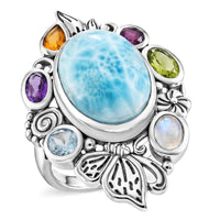 D''Joy Indian Artisan Crafted Larimar and Multi Gemstone 13.50 ctw Ring in Sterling Silver (Size 7.0)