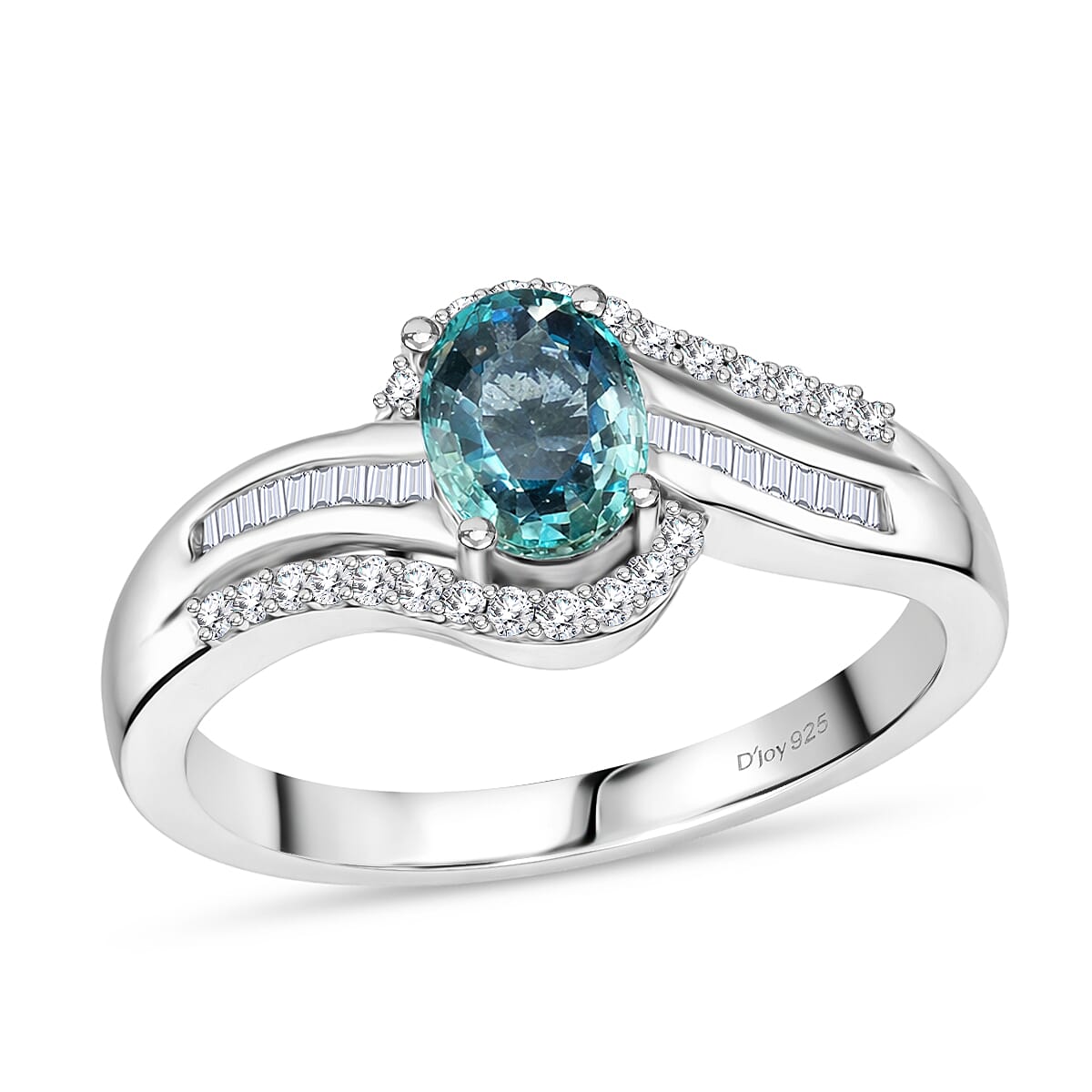 D'Joy Premium Montana Sapphire, Diamond (0.21 cts) Crossing Paths Ring in Rhodium Over Sterling Silver (Size 6.0) 1.15 ctw