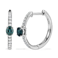 D'Joy Montana Sapphire and Moissanite 1.60 ctw City Lights Hoop Earrings in Rhodium Over Sterling Silver