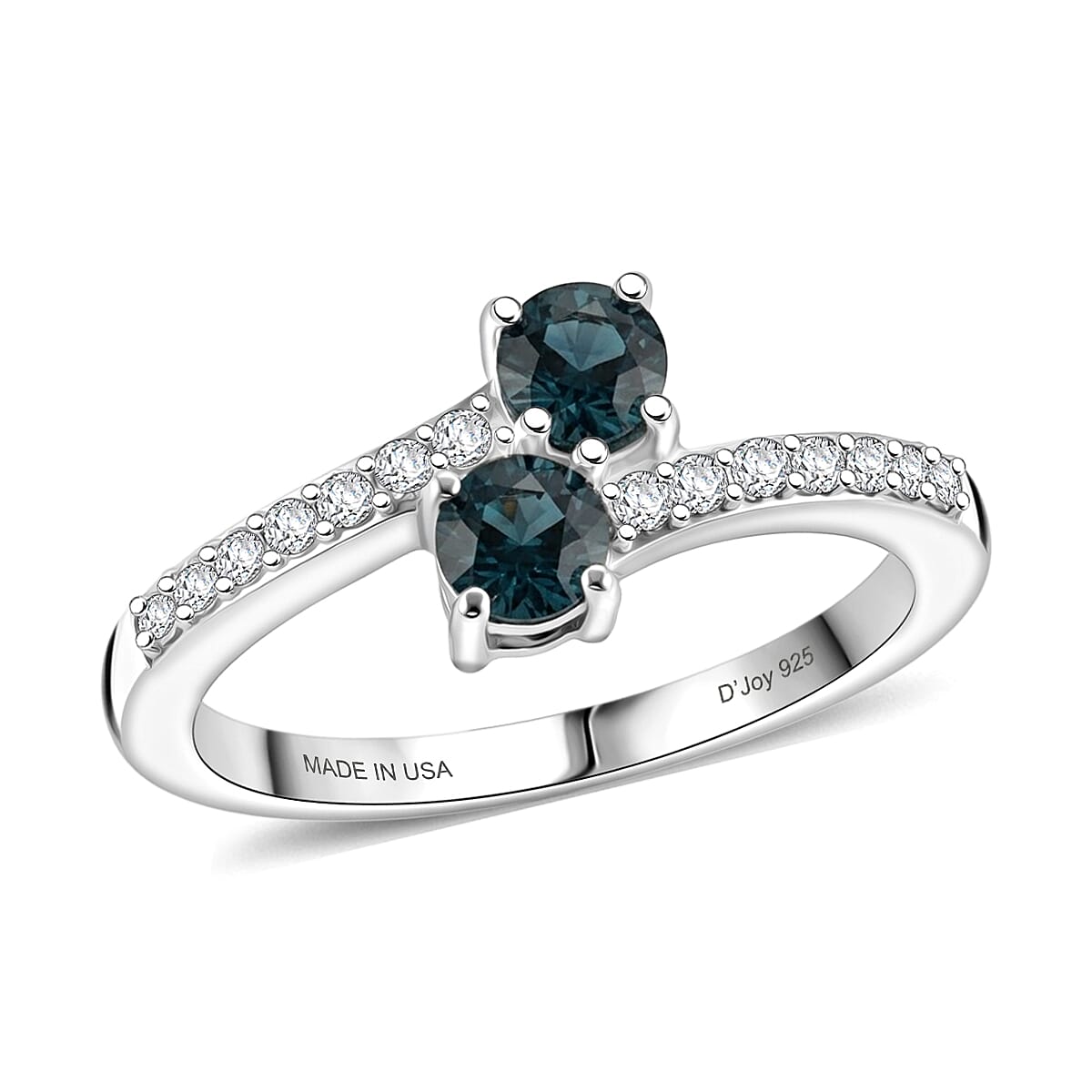 D'Joy Montana Sapphire, Moissanite Stars Twinning Ring in Rhodium Over Sterling Silver (Size 10.0) 0.90 ctw