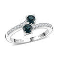 D'Joy Montana Sapphire, Moissanite Stars Twinning Ring in Rhodium Over Sterling Silver (Size 10.0) 0.90 ctw - Sticky add to cart bar