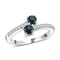 D'Joy Montana Sapphire, Moissanite Stars Twinning Ring in Rhodium Over Sterling Silver (Size 10.0) 0.90 ctw