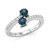 D'Joy Montana Sapphire, Moissanite Stars Twinning Ring in Rhodium Over Sterling Silver (Size 10.0) 0.90 ctw