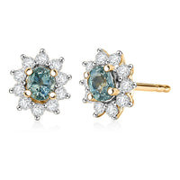 D'Joy Montana Sapphire and White Zircon 1.00 ctw Sunburst Earrings in 18K Vermeil Yellow Gold Over Sterling Silver