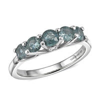 Montana Sapphire, Luxuriant Lab Grown Diamond (G-H, SI) Five Elements Ring in Rhodium Over Sterling Silver (Size 10.0) 1.50 ctw