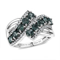 D'Joy Montana Sapphire, White Zircon Midnight Tide Ring in Rhodium Over Sterling Silver (Size 6.0) 2.50 ctw - Sticky add to cart bar