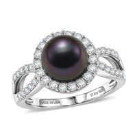 D'Joy Premium Tahitian Pearl, Moissanite Ring in Rhodium Over Sterling Silver (Size 10.0) 0.60 ctw