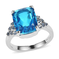 EverTrue Carribean Quartz and Signity Sum Blue Topaz 5.40 ctw Ring in Stainless Steel (Size 8.0)