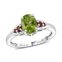 D'Joy Hebei Peridot and Mozambique Garnet 1.60 ctw Ring in Rhodium Over Sterling Silver (Size 8.0)