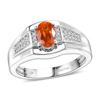 EverTrue Spessartine Garnet, White Zircon Men's Ring in Platinum Bond (Size 10.0) 1.50 ctw