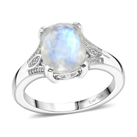 EverTrue Rainbow Moonstone and White Zircon 3.00 ctw Ring in Platinum Bond (Size 10.0)
