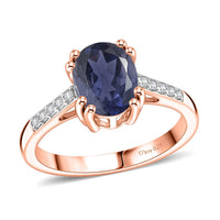 D'Joy Premium Catalina Iolite and White Zircon Ring in 18K Vermeil Rose Gold Over Sterling Silver (Size 6.5) 1.90 ctw