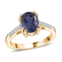 D'Joy Premium Catalina Iolite and White Zircon Ring in 18K Vermeil Yellow Gold Over Sterling Silver (Size 6.0) 1.90 ctw