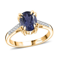 D'Joy Premium Catalina Iolite and White Zircon Ring in 18K Vermeil Yellow Gold Over Sterling Silver (Size 8.5) 1.90 ctw
