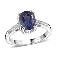 D'Joy Premium Catalina Iolite and White Zircon Ring in Rhodium Over Sterling Silver (Size 10.0) 1.90 ctw