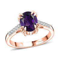 D'Joy Premium Lusaka Amethyst and White Zircon Ring in 18K Vermeil Rose Gold Over Sterling Silver (Size 7.5) 1.90 ctw