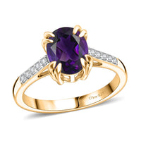 D'Joy Premium Lusaka Amethyst and White Zircon Ring in 18K Vermeil Yellow Gold Over Sterling Silver (Size 9.0) 1.90 ctw