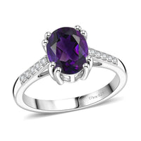 D'Joy Premium Lusaka Amethyst and White Zircon Ring in Rhodium Over Sterling Silver (Size 7.0) 1.90 ctw