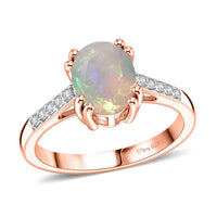 D'Joy Premium Ethiopian Welo Opal and White Zircon Ring in 18K Vermeil Rose Gold Over Sterling Silver (Size 6.0) 1.60 ctw