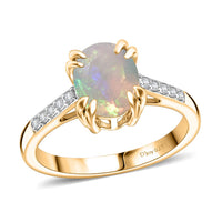 D'Joy Premium Ethiopian Welo Opal and White Zircon Ring in 18K Vermeil Yellow Gold Over Sterling Silver (Size 12.0) 1.60 ctw