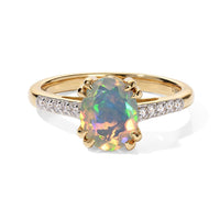 D'Joy Premium Ethiopian Welo Opal and White Zircon Ring in 18K Vermeil Yellow Gold Over Sterling Silver (Size 6.5) 1.60 ctw